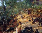 约翰辛格萨金特 - Ilex Wood at Majorca with Blue Pigs